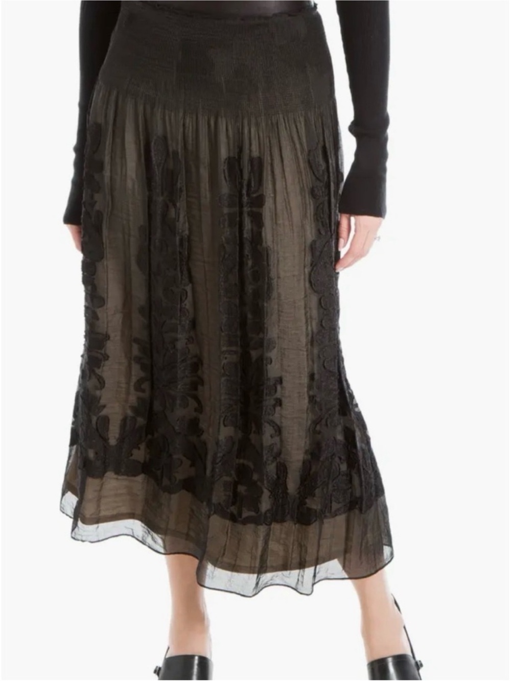 Floral Jacquard Overlay Midi Skirt